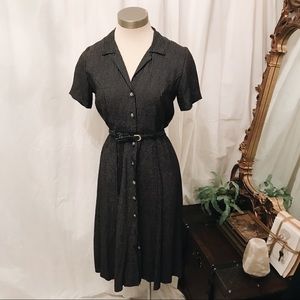 Vintage 80s button down black dress with belt